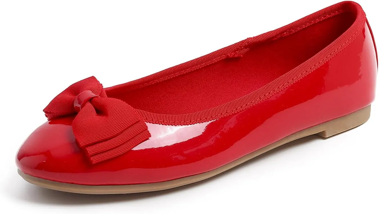 Women's Round Toe Cute Bow Trim Ballet Flats