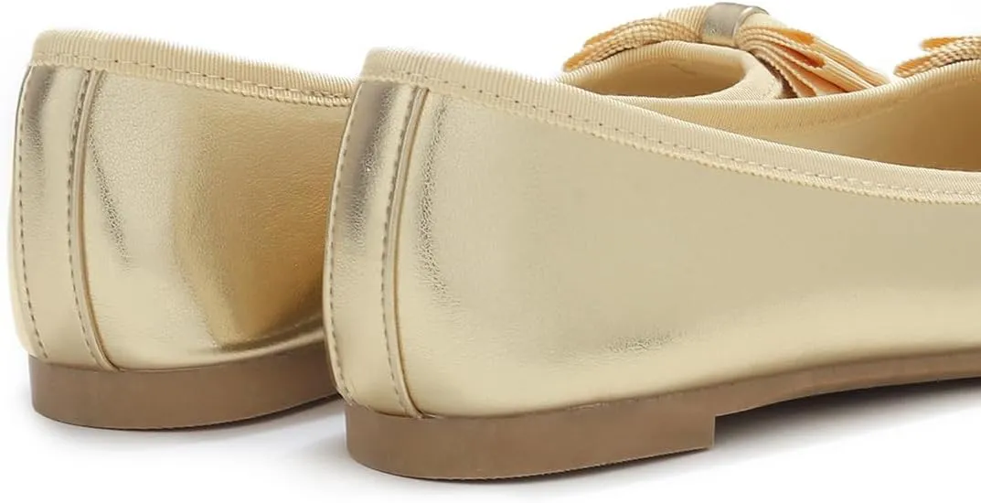 Women's Round Toe Cute Bow Trim Ballet Flats