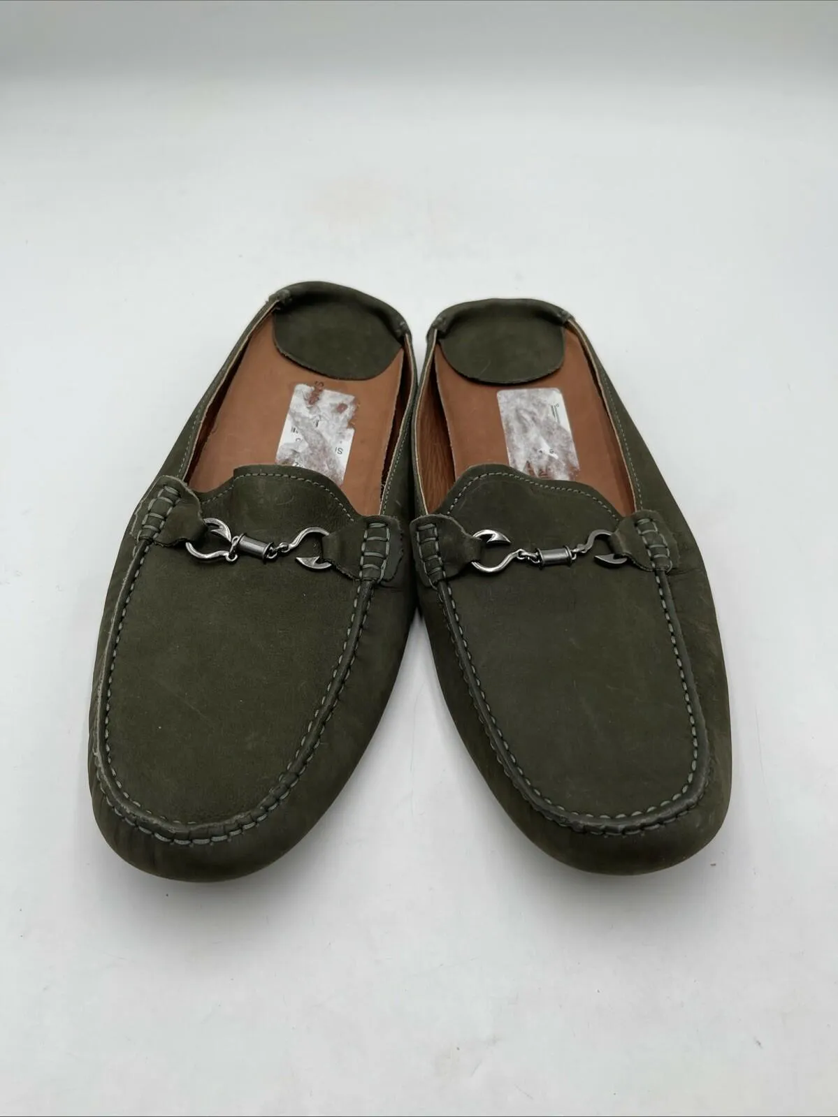 Women’s Saks Fifth Avenue Backless Bit Suede Driving Loafers Green Size 11.5M - Very Good
