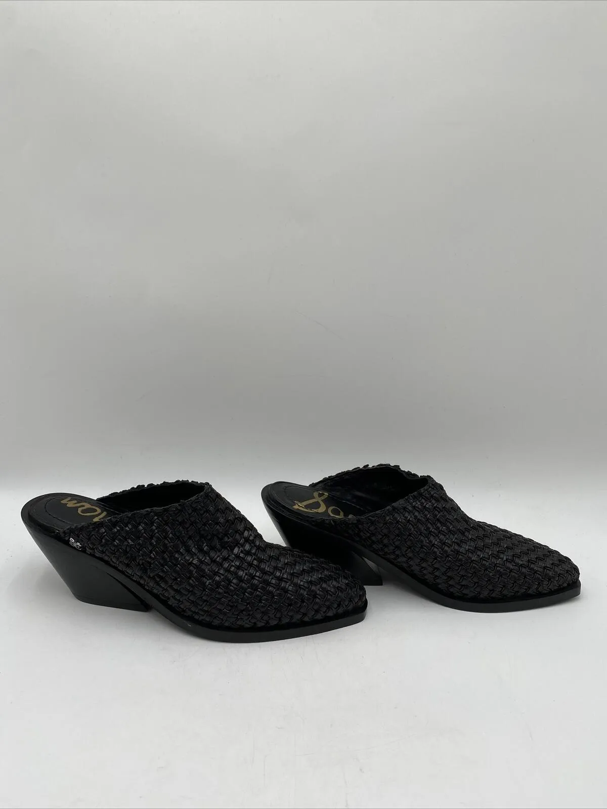 Women’s Sam Edelman Karlin Leather Woven Slip-on Slide Mules Black Size 8M - Very Good