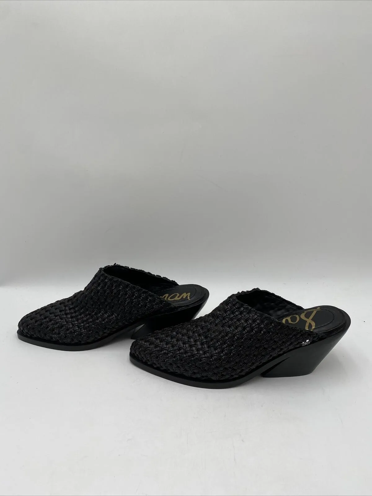 Women’s Sam Edelman Karlin Leather Woven Slip-on Slide Mules Black Size 8M - Very Good