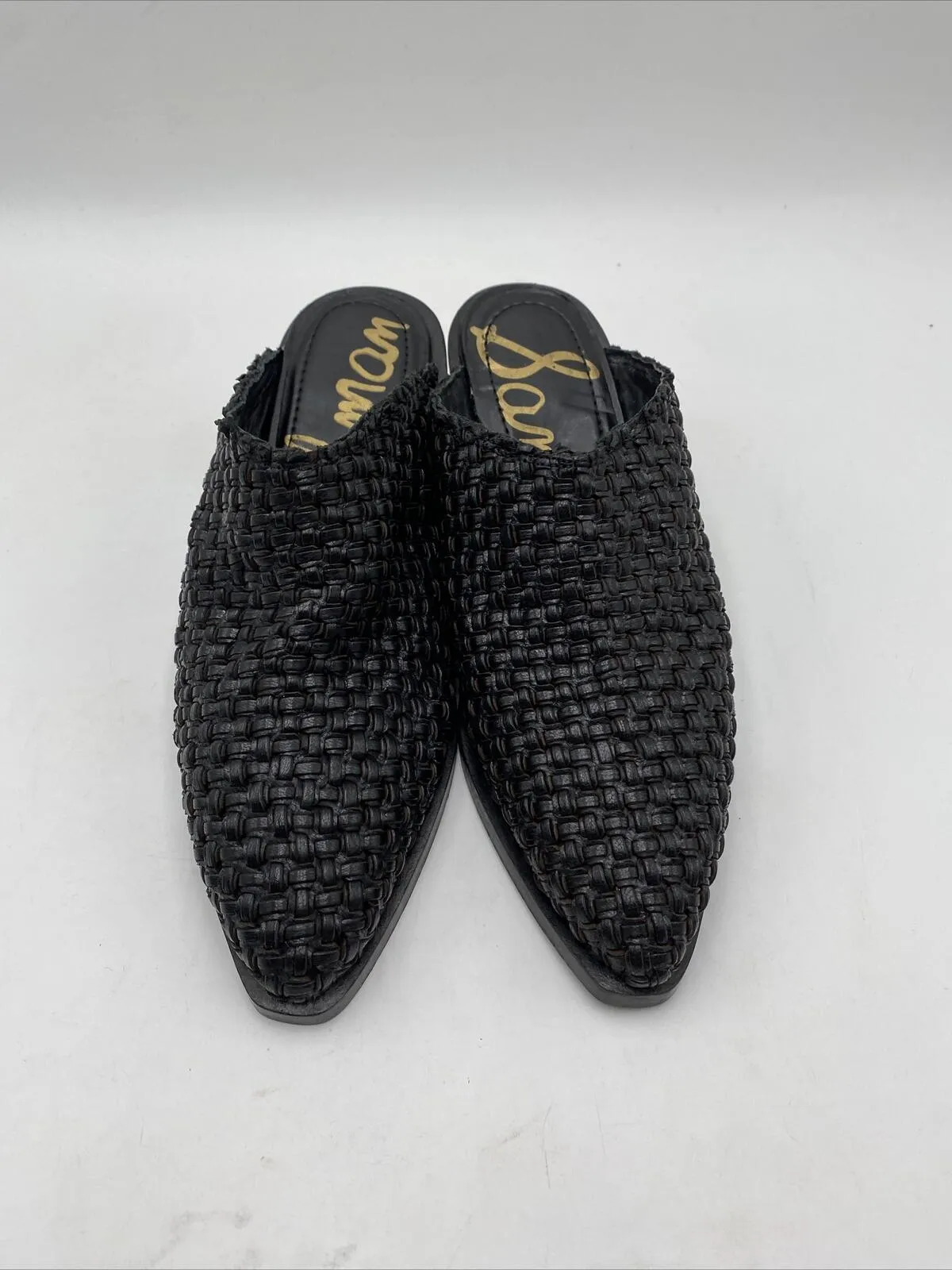 Women’s Sam Edelman Karlin Leather Woven Slip-on Slide Mules Black Size 8M - Very Good