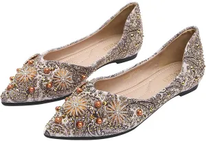 Women's Satin Rhinestone Fashion Dress Flats,Comfortable Closed Pointed Toe Leisure Soft Memory Foam Insole Slip-On Ballets Flats,for Wedding Driving Dating Classical Walking