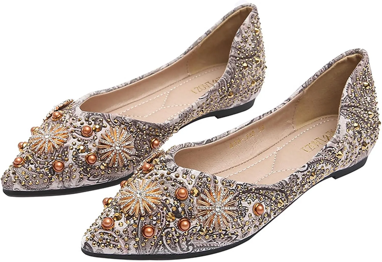 Women's Satin Rhinestone Fashion Dress Flats,Comfortable Closed Pointed Toe Leisure Soft Memory Foam Insole Slip-On Ballets Flats,for Wedding Driving Dating Classical Walking