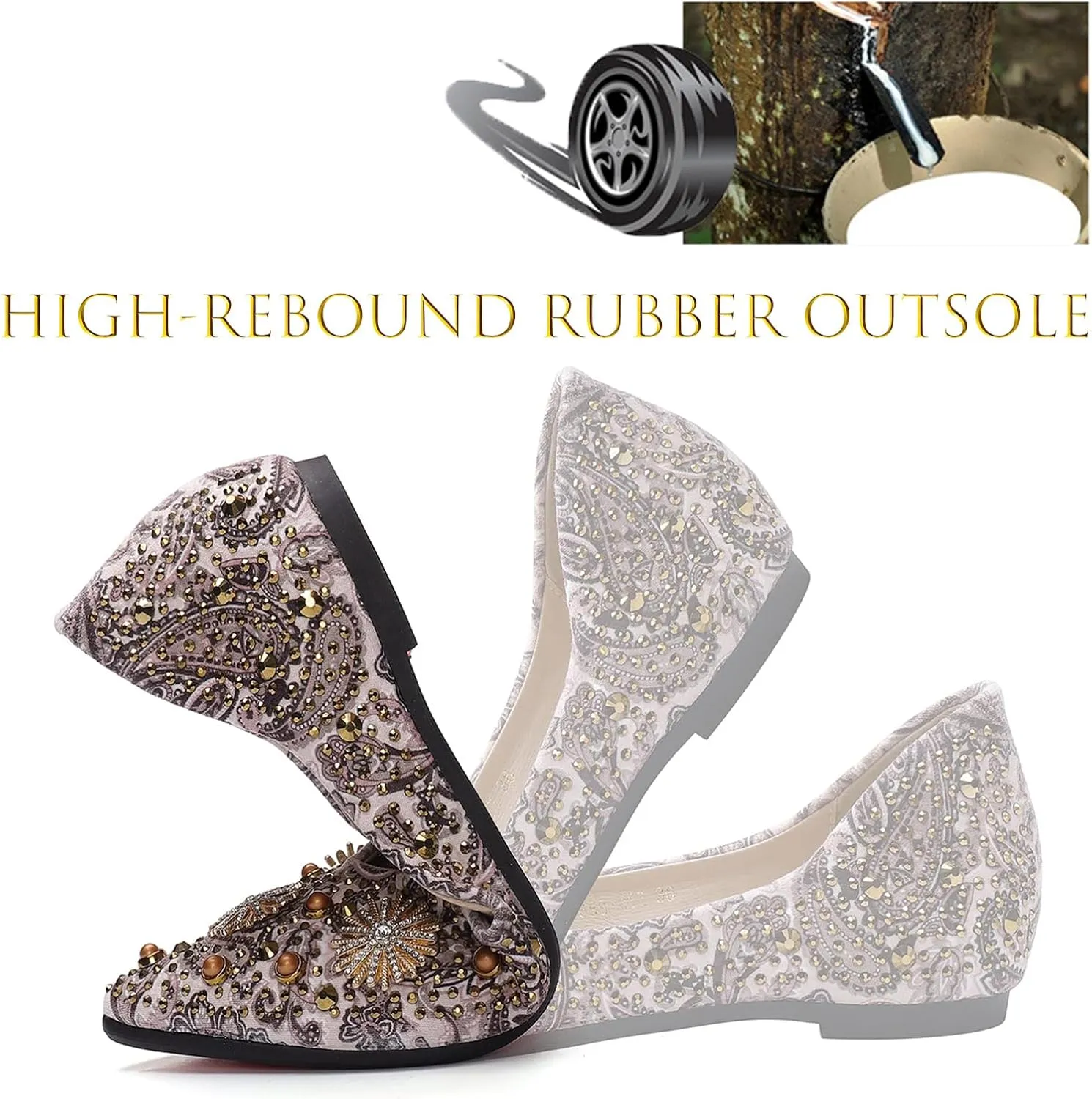Women's Satin Rhinestone Fashion Dress Flats,Comfortable Closed Pointed Toe Leisure Soft Memory Foam Insole Slip-On Ballets Flats,for Wedding Driving Dating Classical Walking