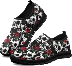 Women's Skull Sneaker Casual Low Top Walking Sneaker Outdoor Breathable Slip On Lightweight Soft Shoes for Women