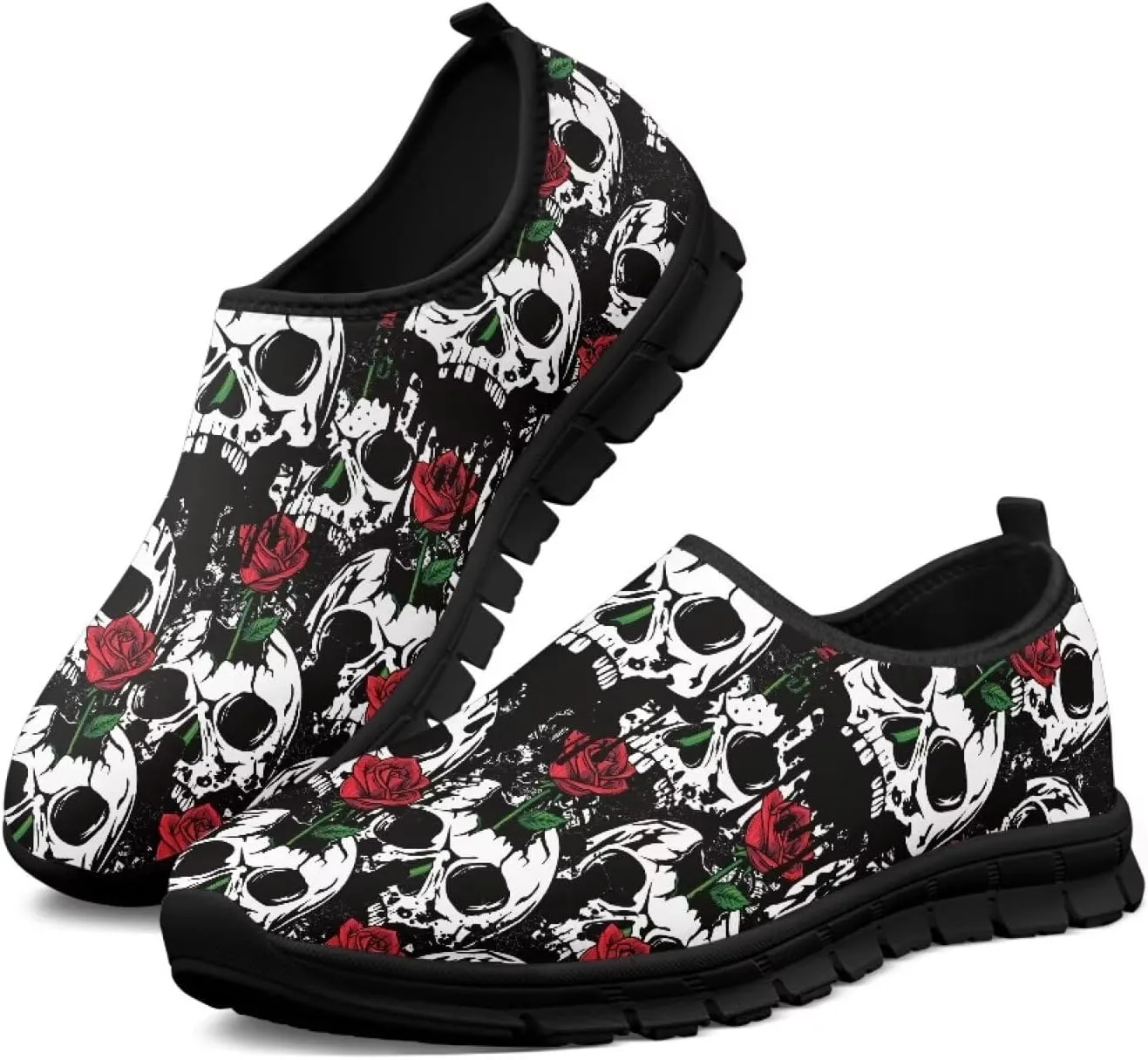 Women's Skull Sneaker Casual Low Top Walking Sneaker Outdoor Breathable Slip On Lightweight Soft Shoes for Women