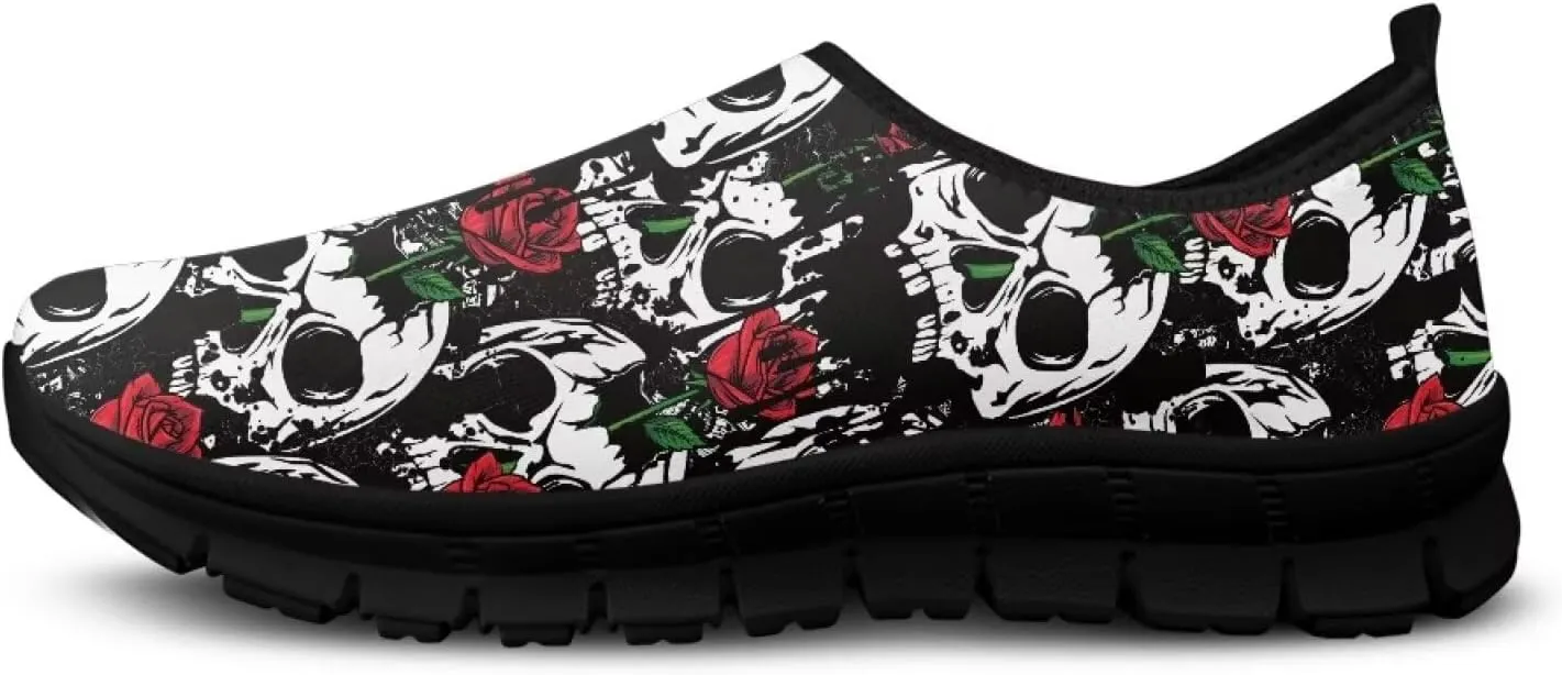 Women's Skull Sneaker Casual Low Top Walking Sneaker Outdoor Breathable Slip On Lightweight Soft Shoes for Women