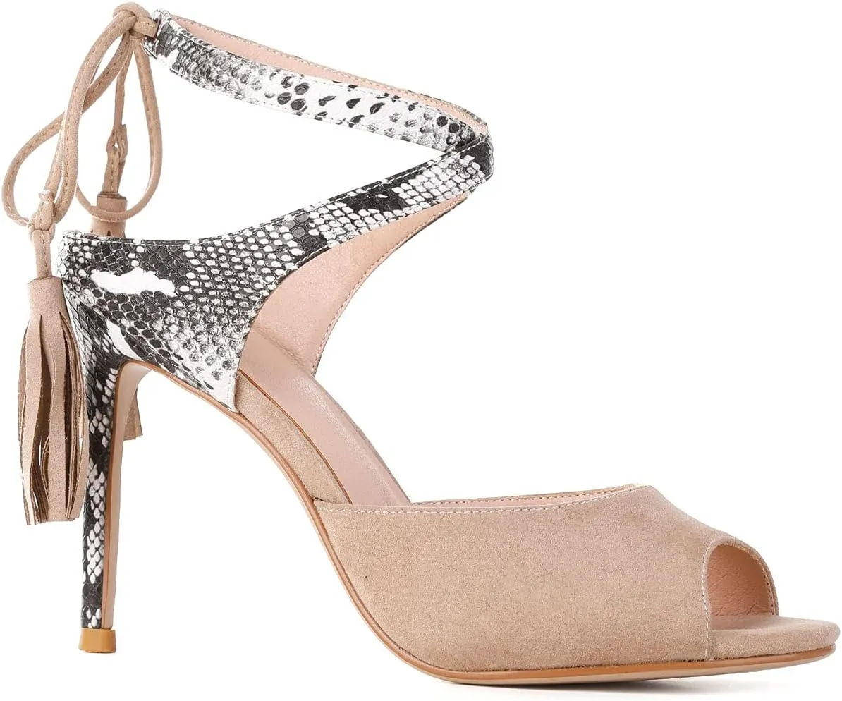 Women's Stiletto High Heel Dress Sandals Party FashionTassel Summer Fine Open Toe Cross Strap Sexy High Heels Sandals Black Apricot