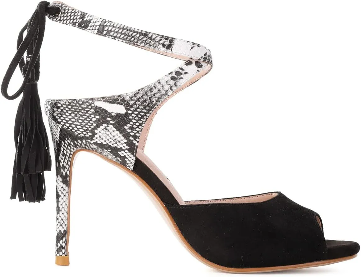 Women's Stiletto High Heel Dress Sandals Party FashionTassel Summer Fine Open Toe Cross Strap Sexy High Heels Sandals Black Apricot
