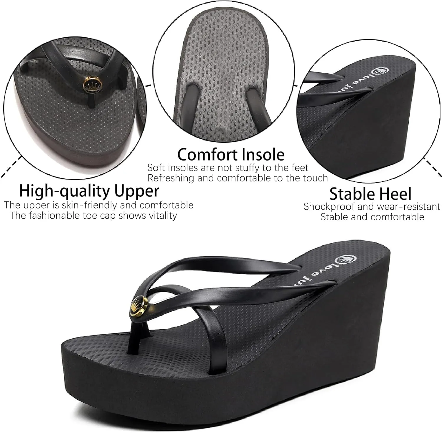 Women's Thong Wedge Platform Slides Sandals Fashion Comfort Open Round Toe Slip On Anti-Slip Chunky Heel Flip Flops Summer Pool Party Beach Walking Sandals