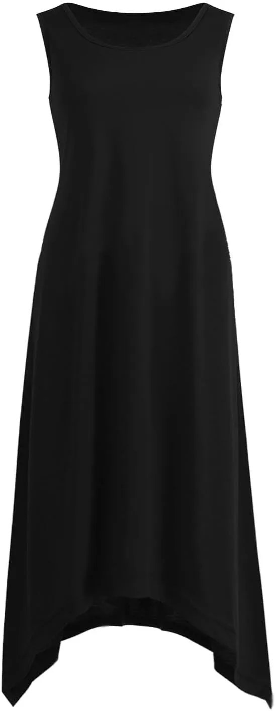 Women's Trendy Dress Round Neck Sleeveless Dress Casual Irregular A-line Hem Long Dresses Daily Vacation Wear