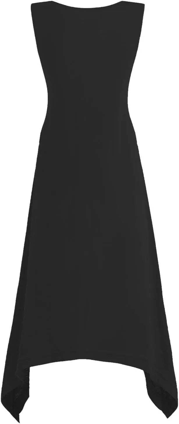 Women's Trendy Dress Round Neck Sleeveless Dress Casual Irregular A-line Hem Long Dresses Daily Vacation Wear