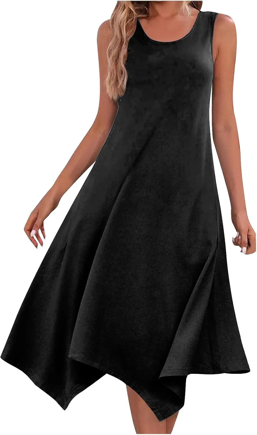 Women's Trendy Dress Round Neck Sleeveless Dress Casual Irregular A-line Hem Long Dresses Daily Vacation Wear