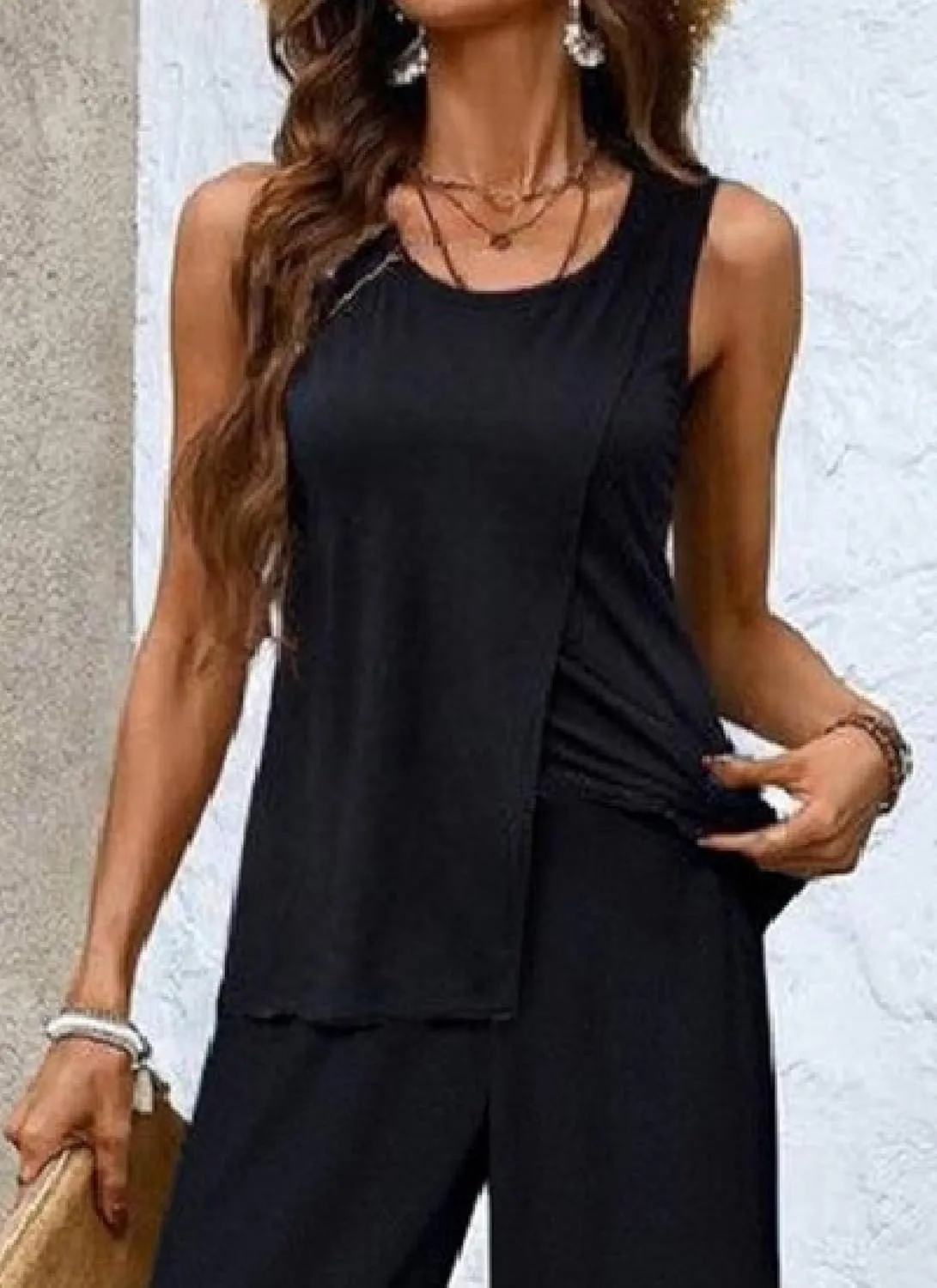 Women's Two Piece Set Sleeveless Top and Wide Leg Pants 2025 Summer Stylish Leaf Print Casual Vacation Outfit Set