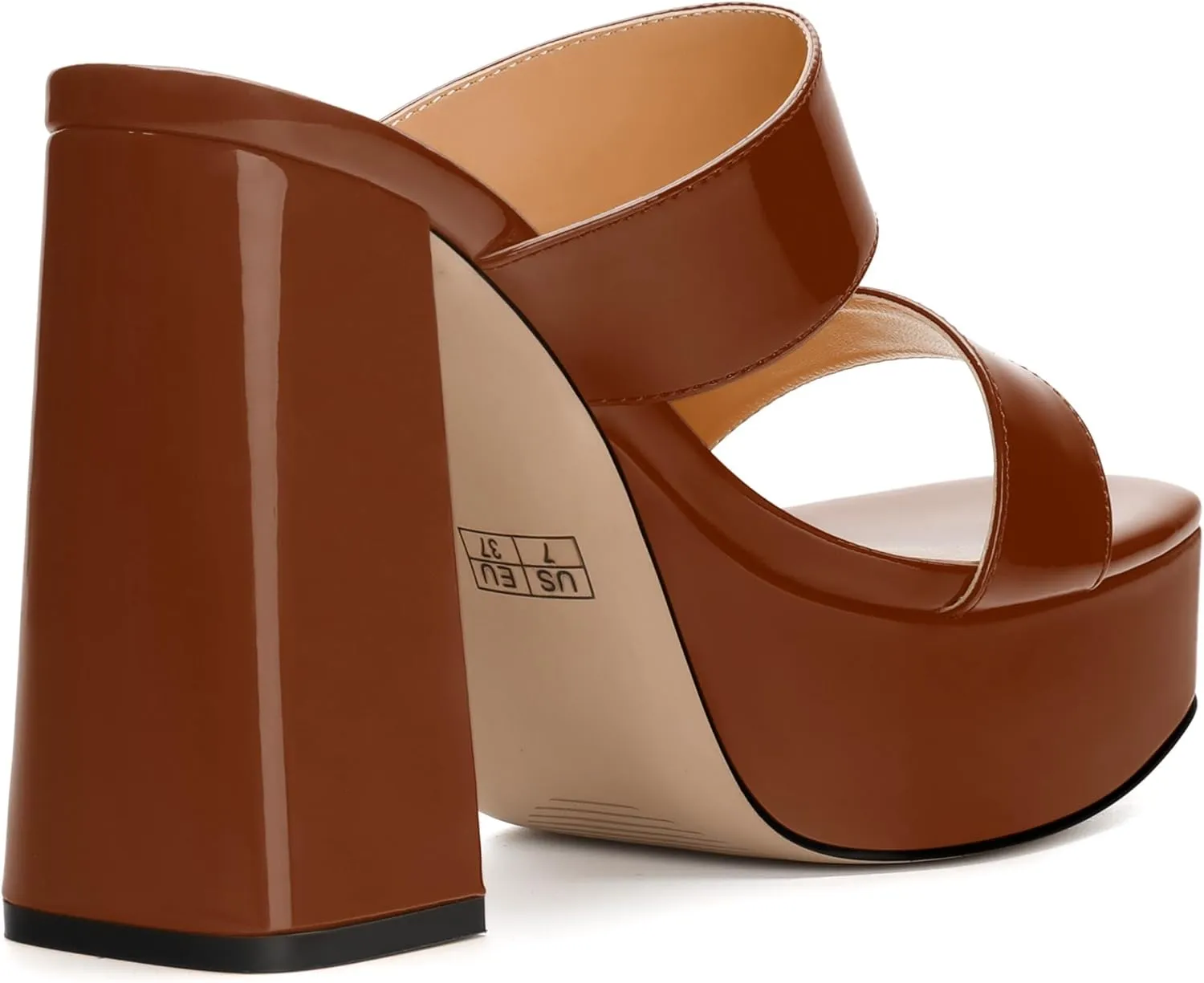Women's Two Straps High Chunky Heels Sandals Slip on Open Square Toe Block Platform Heels Sandals for Women Holiday Party Wedding Dress Sandals Shoes
