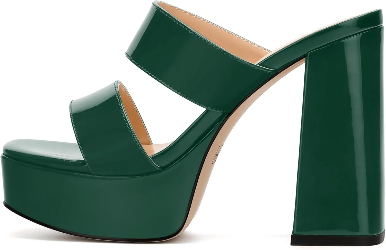 Women's Two Straps High Chunky Heels Sandals Slip on Open Square Toe Block Platform Heels Sandals for Women Holiday Party Wedding Dress Sandals Shoes