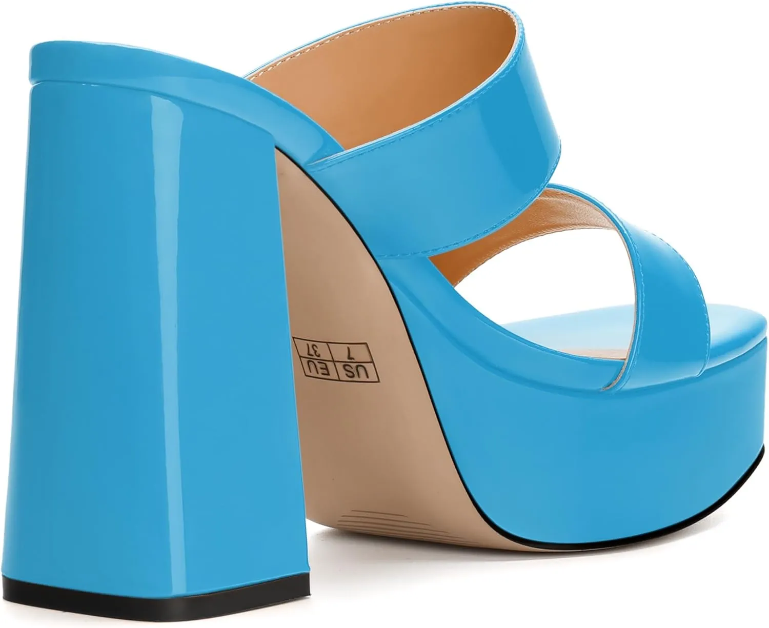 Women's Two Straps High Chunky Heels Sandals Slip on Open Square Toe Block Platform Heels Sandals for Women Holiday Party Wedding Dress Sandals Shoes
