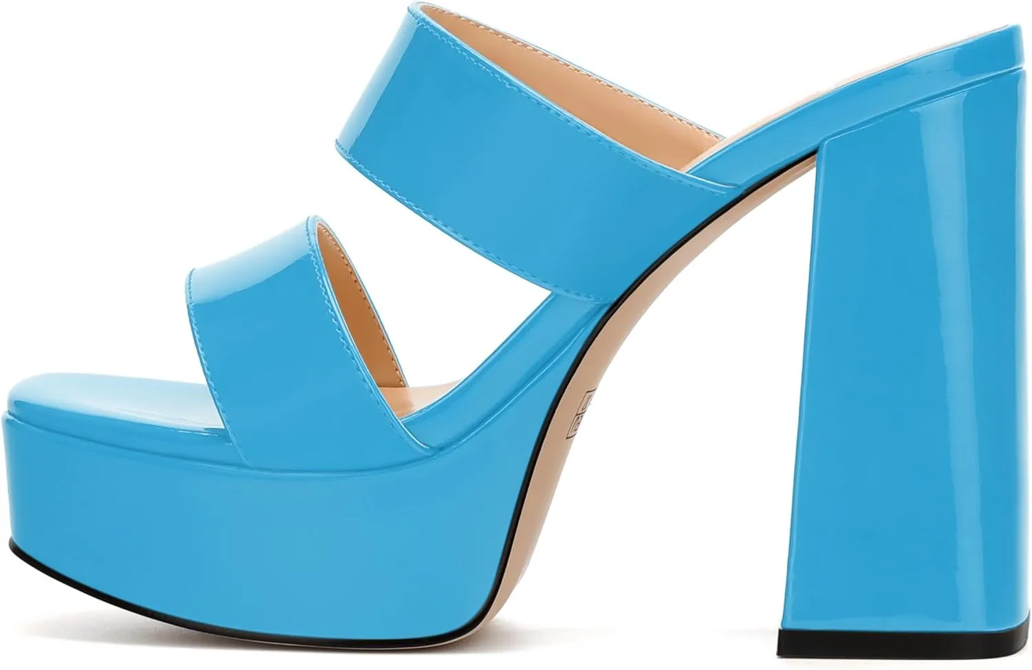 Women's Two Straps High Chunky Heels Sandals Slip on Open Square Toe Block Platform Heels Sandals for Women Holiday Party Wedding Dress Sandals Shoes
