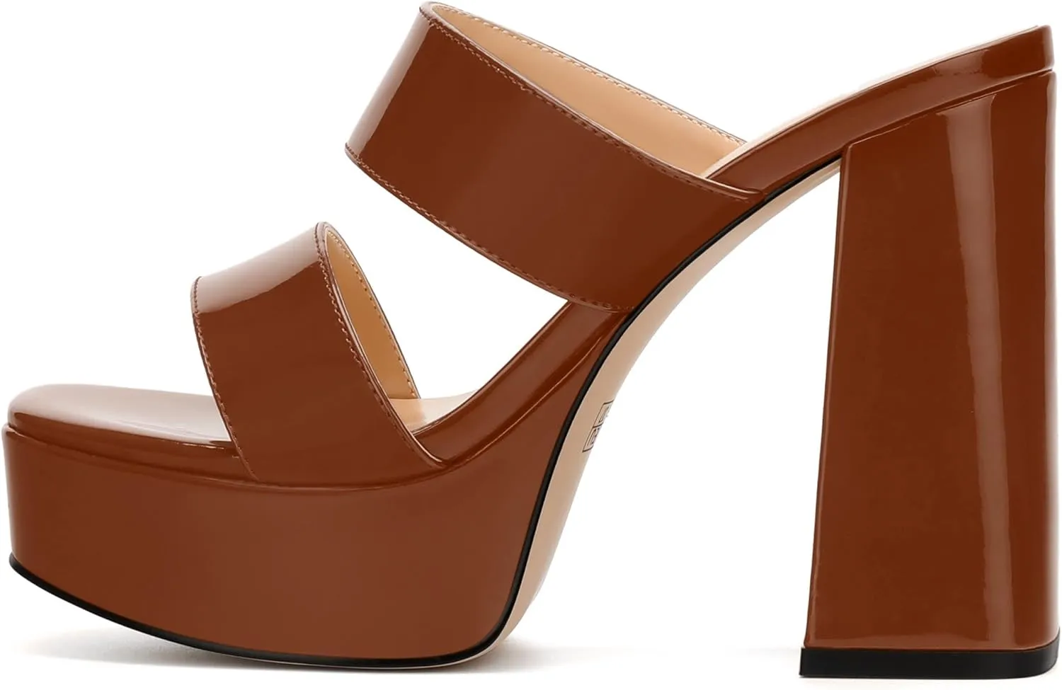 Women's Two Straps High Chunky Heels Sandals Slip on Open Square Toe Block Platform Heels Sandals for Women Holiday Party Wedding Dress Sandals Shoes