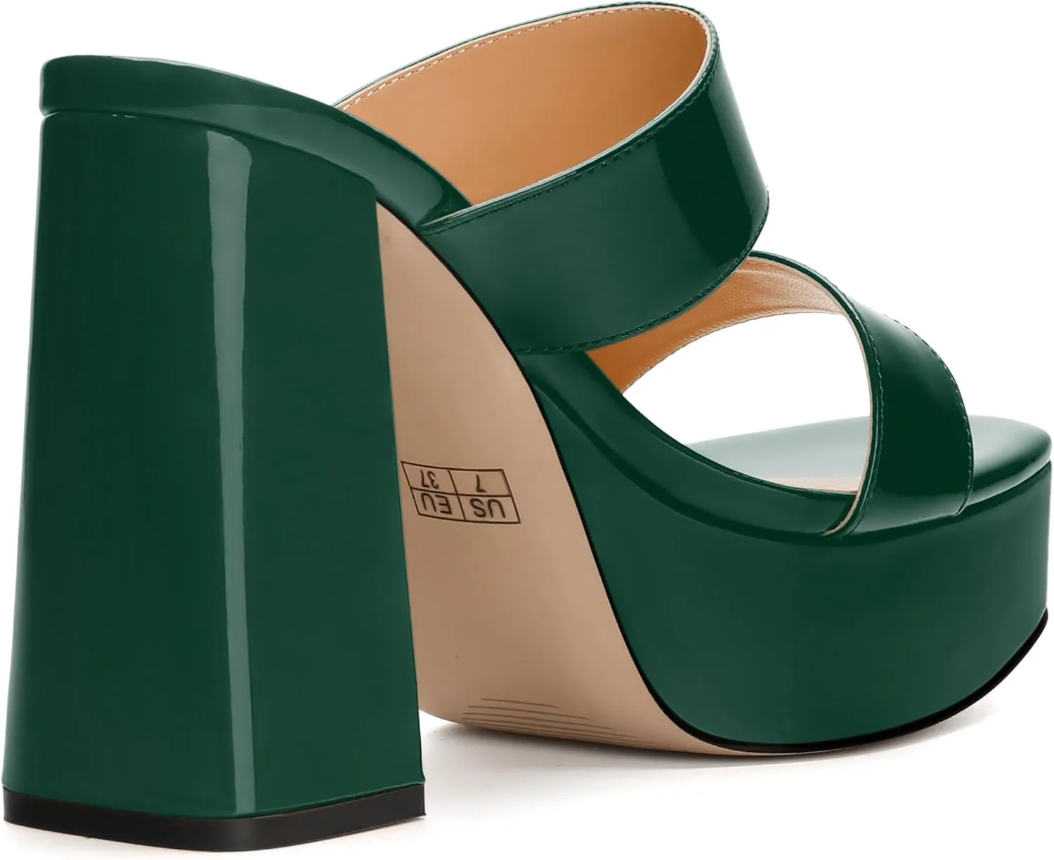 Women's Two Straps High Chunky Heels Sandals Slip on Open Square Toe Block Platform Heels Sandals for Women Holiday Party Wedding Dress Sandals Shoes
