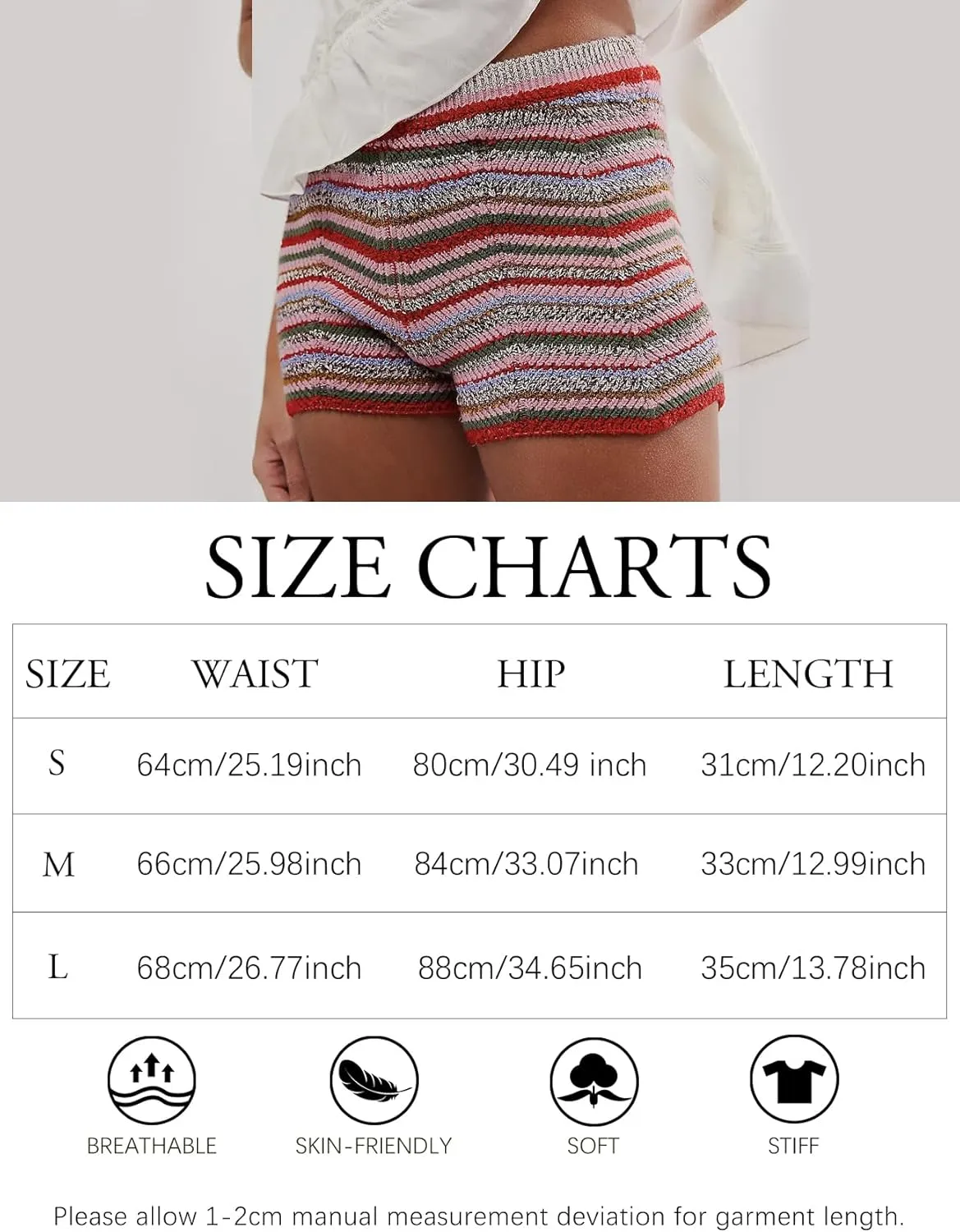 Women’s Y2K Striped Knit Shorts High Waisted Short Lounge Summer Elastic Rainbow Color Block Sweater Shorts