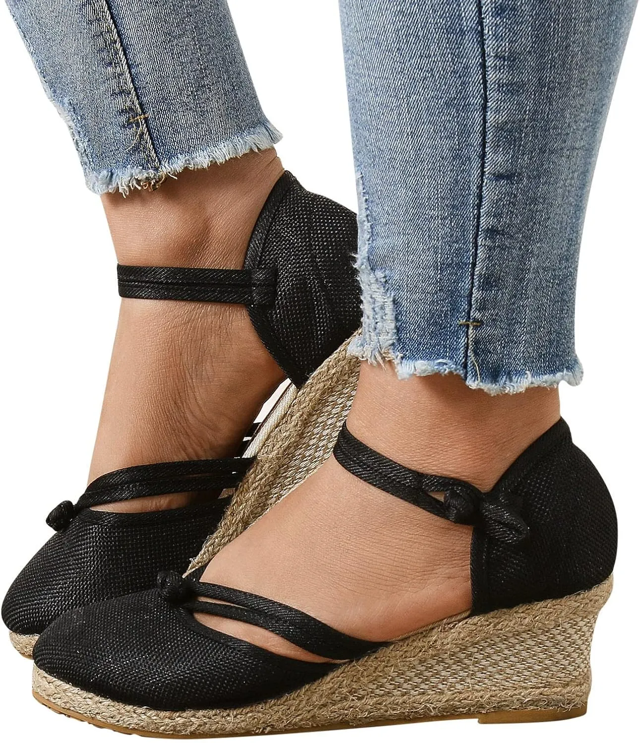 Womenyiaor Sandals for Women Dressy Summer, Women's Ankle Strap Closed Toe Espadrille Wedge Sandals Dressy Platform Wedge Sandals Casual Shoes (a-Black, 10)
