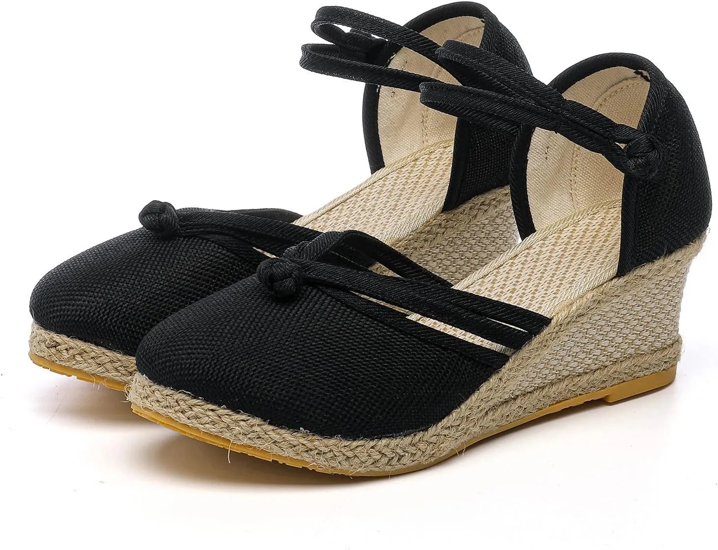 Womenyiaor Sandals for Women Dressy Summer, Women's Ankle Strap Closed Toe Espadrille Wedge Sandals Dressy Platform Wedge Sandals Casual Shoes (a-Black, 10)