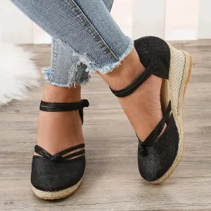 Womenyiaor Sandals for Women Dressy Summer, Women's Ankle Strap Closed Toe Espadrille Wedge Sandals Dressy Platform Wedge Sandals Casual Shoes (a-Black, 10)