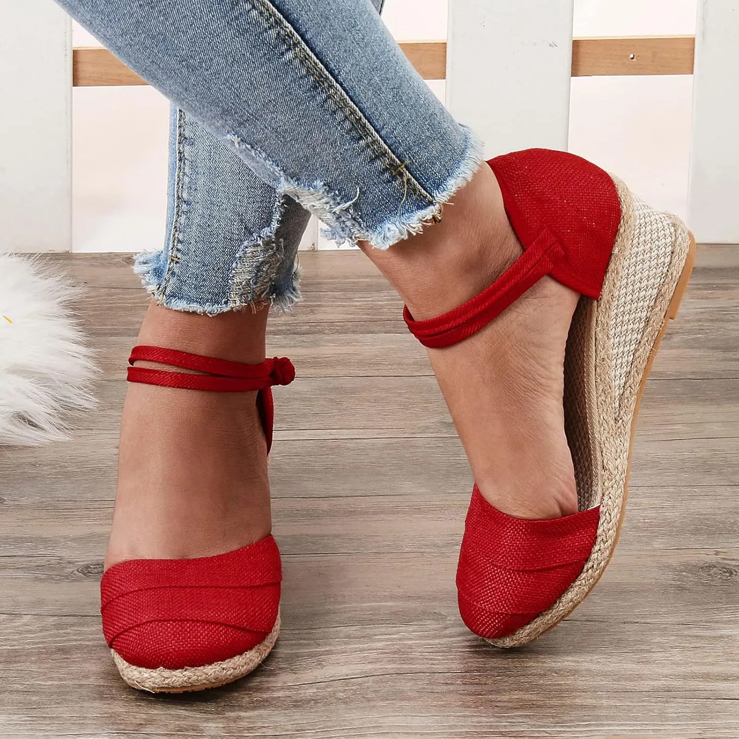 Womenyiaor Wedge Sandals for Women, Women's Closed Toe Elastic Ankle Strap Espadrilles Wedge Sandals Low Wedge Heel Sandals Dressy Summer Casual Platform Shoes