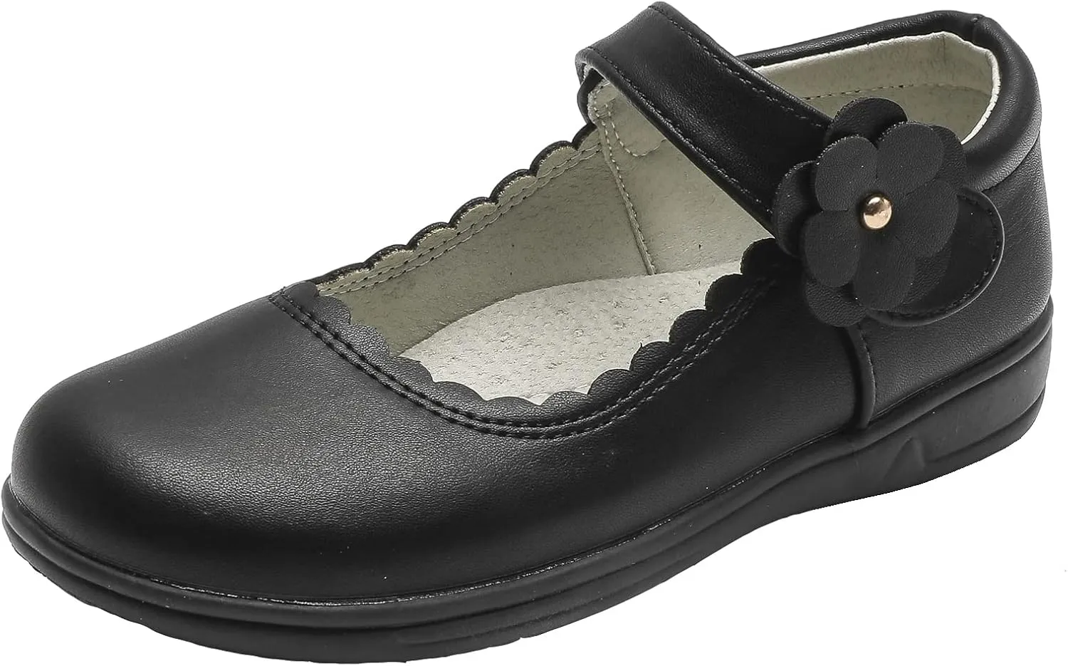 WUIWUIYU Girls Black School Uniform Dress Shoes Ankle Strap Synthetic Leather Mary Janes Flats
