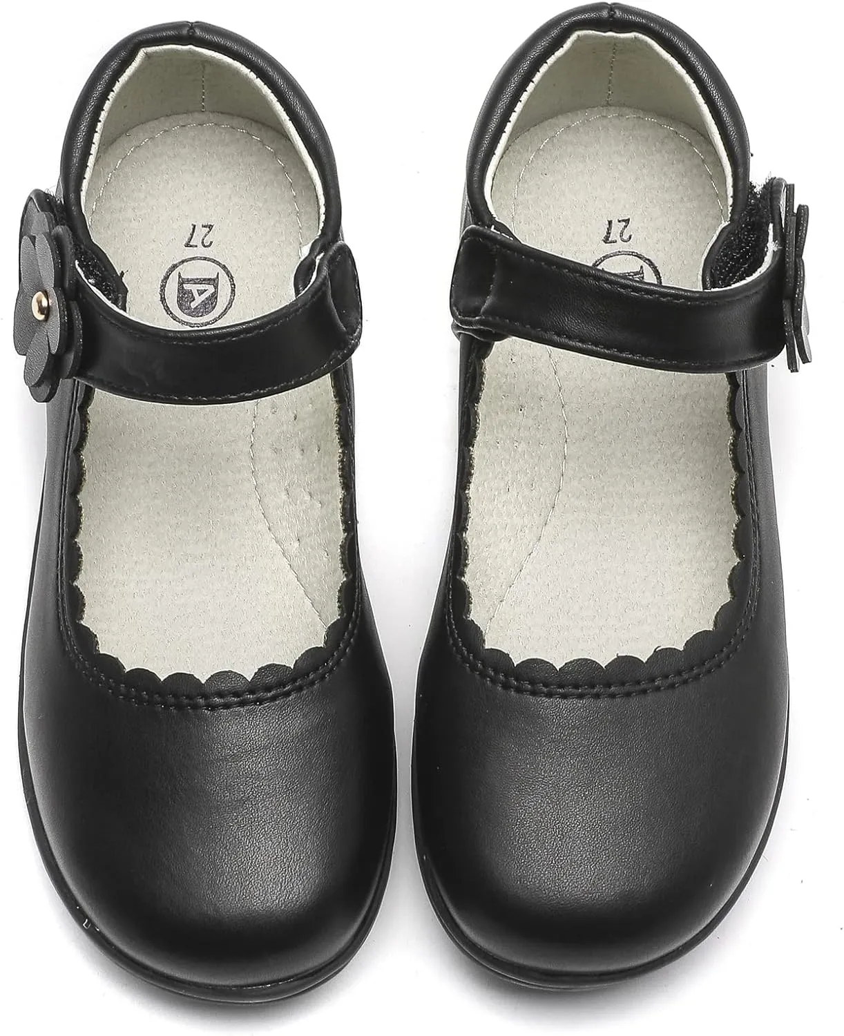WUIWUIYU Girls Black School Uniform Dress Shoes Ankle Strap Synthetic Leather Mary Janes Flats