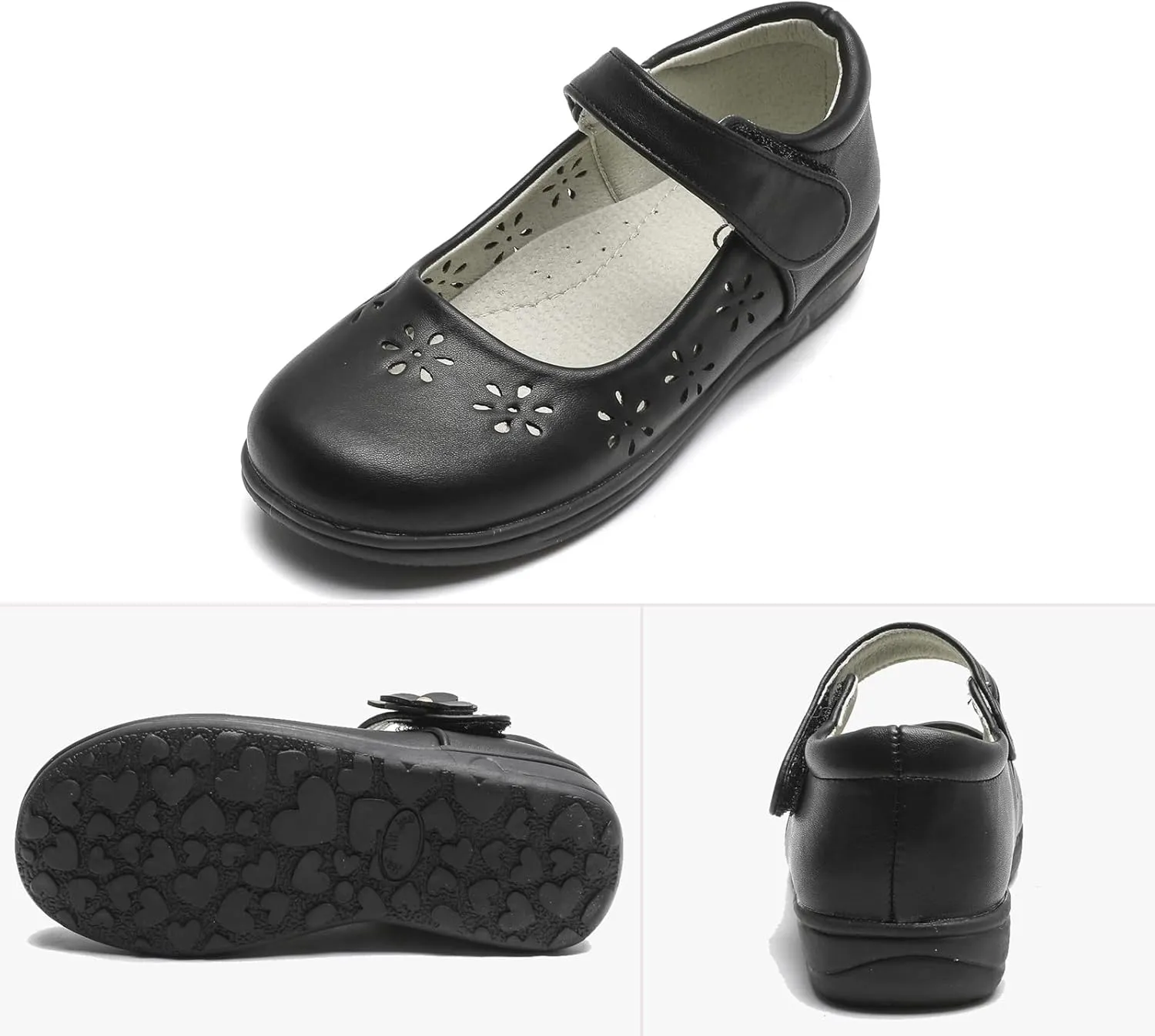 WUIWUIYU Girls Black School Uniform Dress Shoes Ankle Strap Synthetic Leather Mary Janes Flats