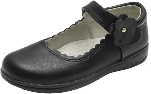 WUIWUIYU Girls Black School Uniform Dress Shoes Ankle Strap Synthetic Leather Mary Janes Flats