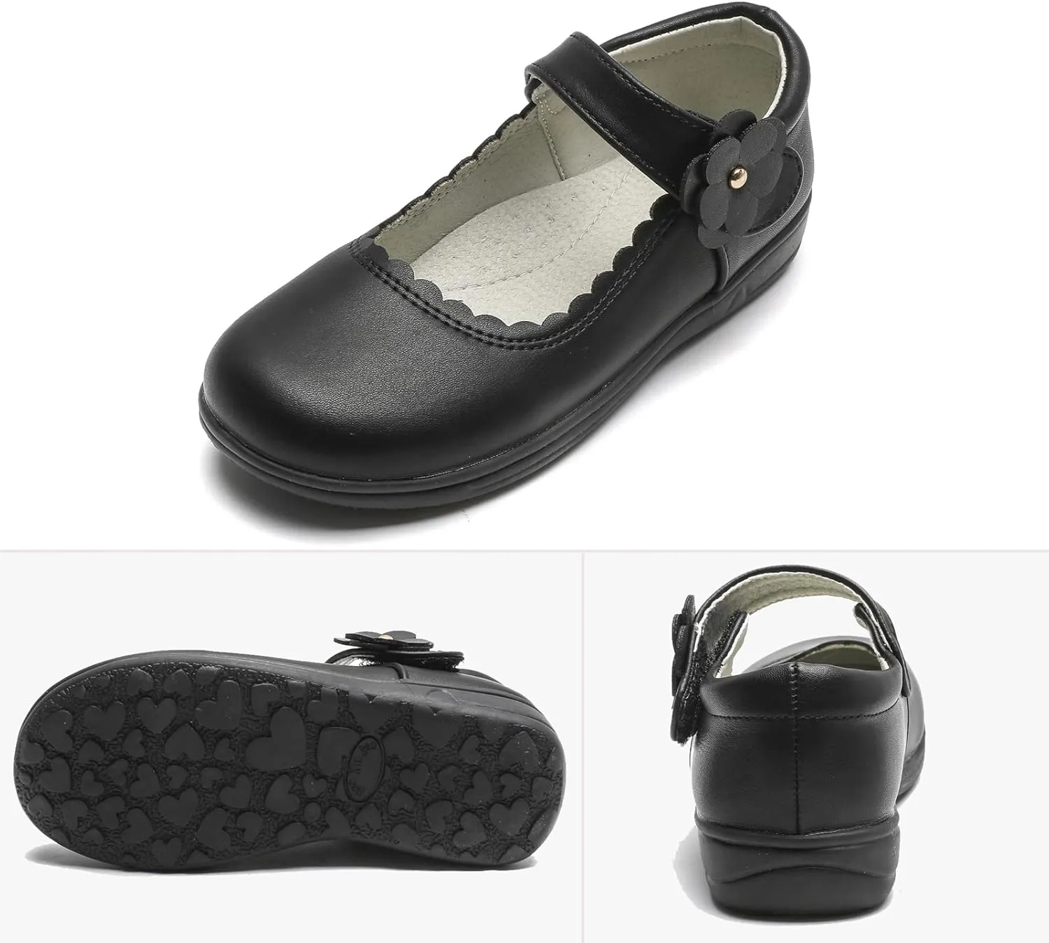 WUIWUIYU Girls Black School Uniform Dress Shoes Ankle Strap Synthetic Leather Mary Janes Flats