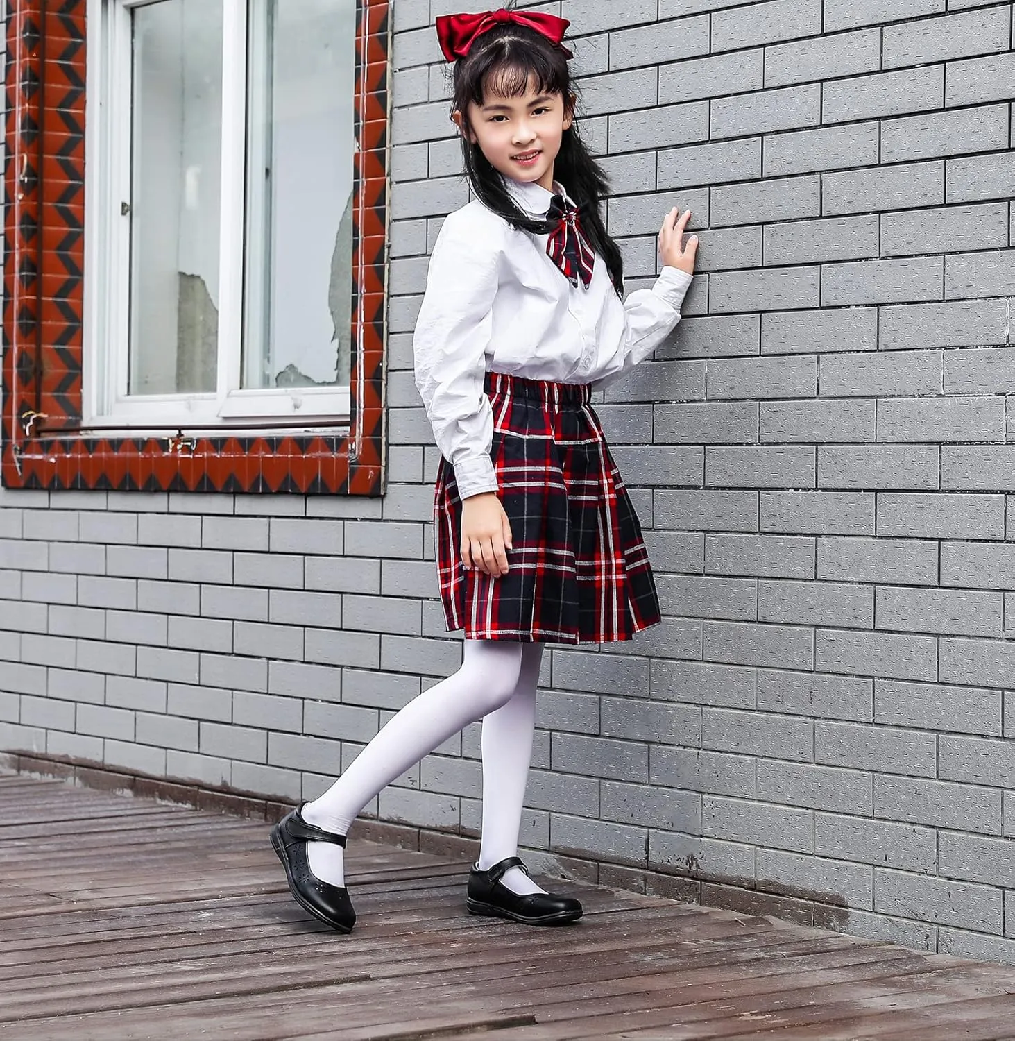 WUIWUIYU Girls Black School Uniform Dress Shoes Ankle Strap Synthetic Leather Mary Janes Flats