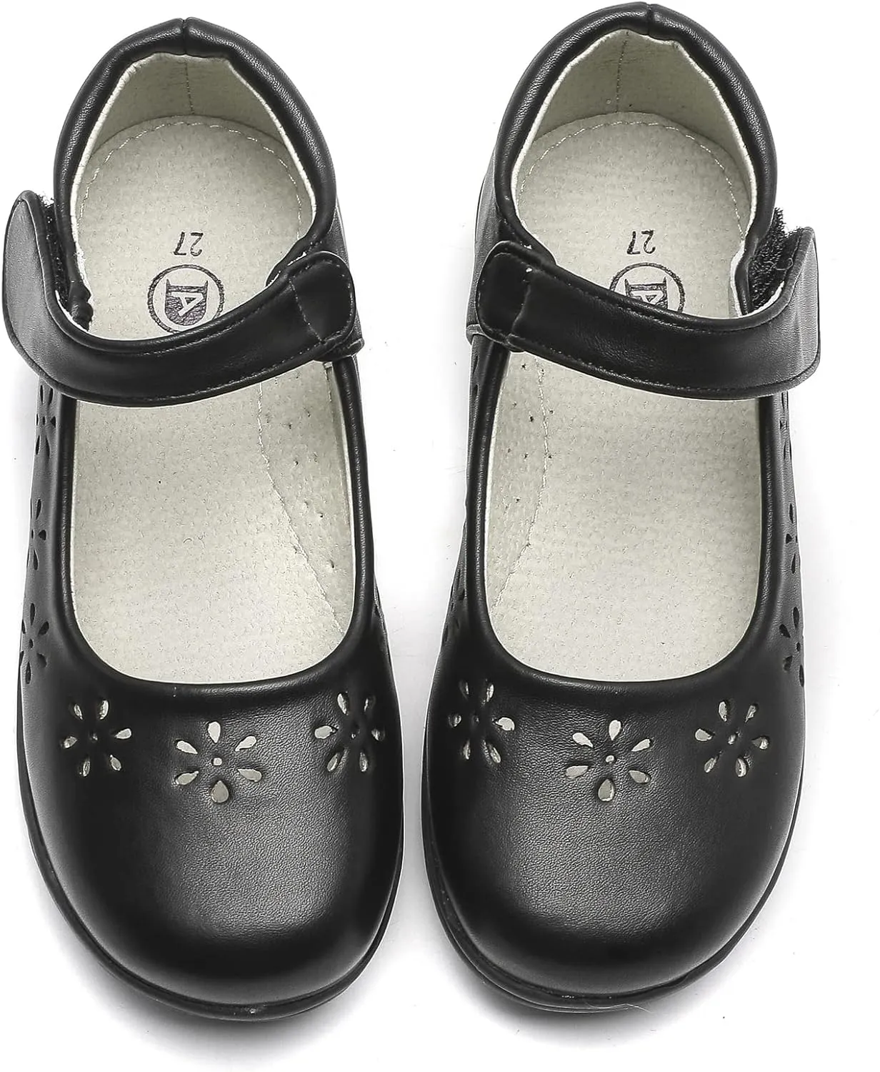 WUIWUIYU Girls Black School Uniform Dress Shoes Ankle Strap Synthetic Leather Mary Janes Flats
