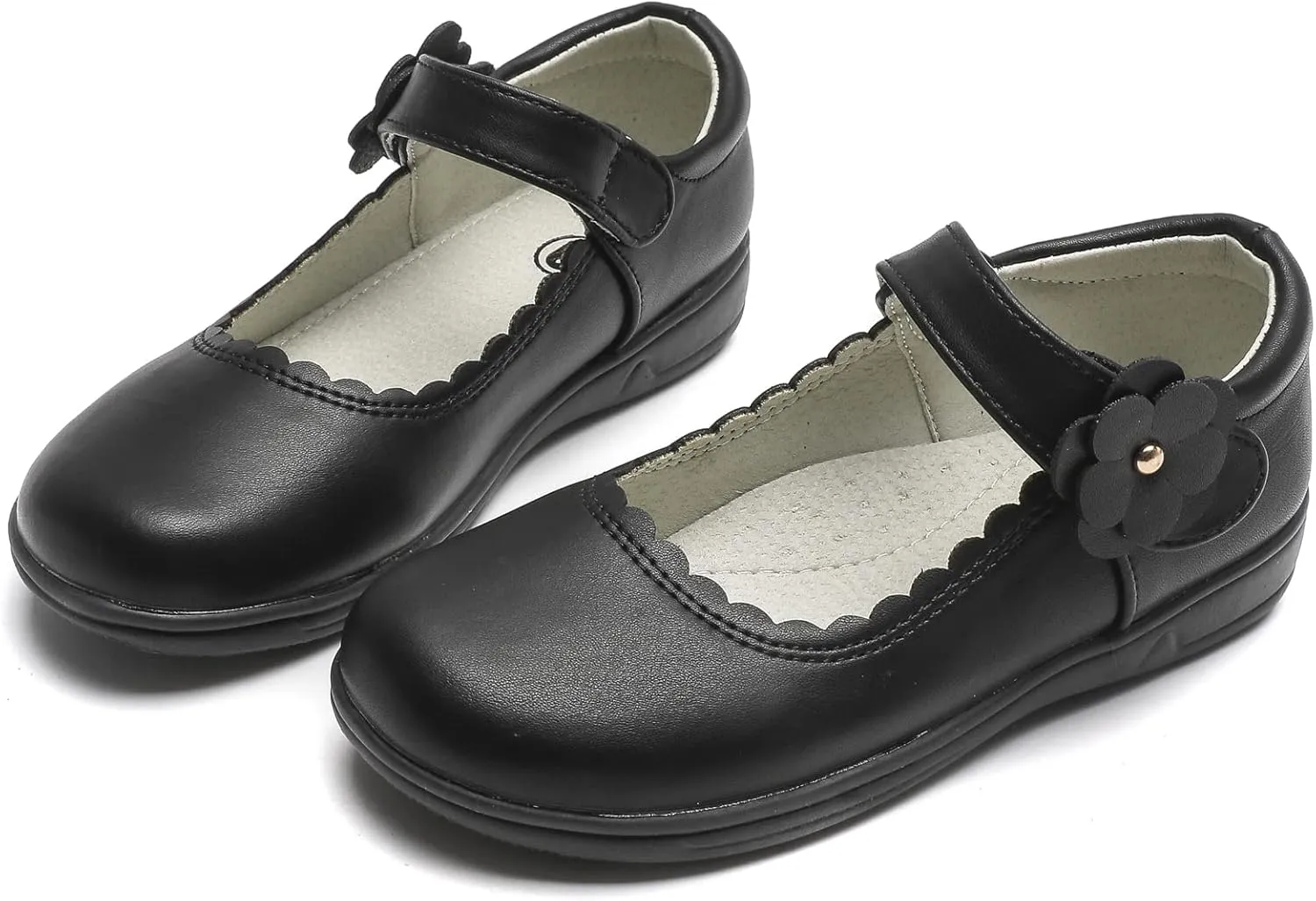WUIWUIYU Girls Black School Uniform Dress Shoes Ankle Strap Synthetic Leather Mary Janes Flats