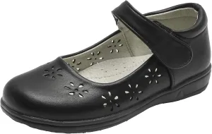 WUIWUIYU Girls Black School Uniform Dress Shoes Ankle Strap Synthetic Leather Mary Janes Flats