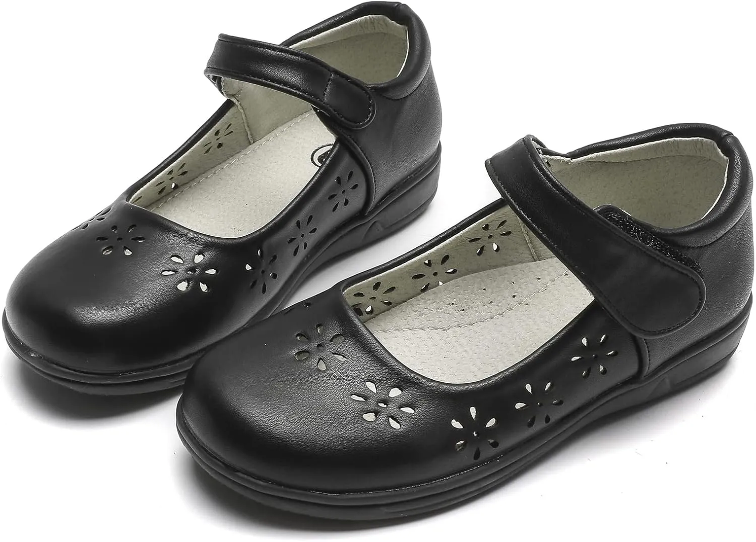 WUIWUIYU Girls Black School Uniform Dress Shoes Ankle Strap Synthetic Leather Mary Janes Flats