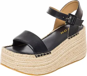 YDN Women Ankle Strap Sandals Braid Platform Wedge High Heeled Espadrilles Open Square Toe Buckle Shoes Shopping Party Dating Size 4-16 US