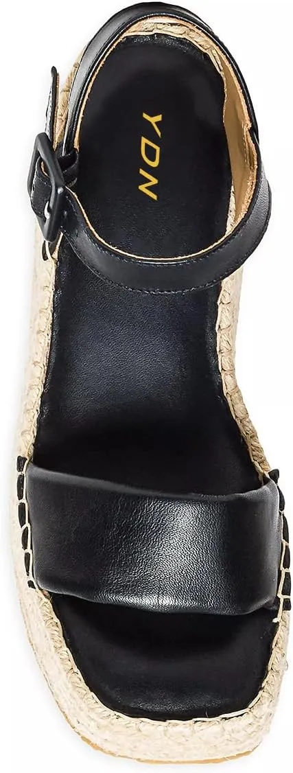 YDN Women Ankle Strap Sandals Braid Platform Wedge High Heeled Espadrilles Open Square Toe Buckle Shoes Shopping Party Dating Size 4-16 US