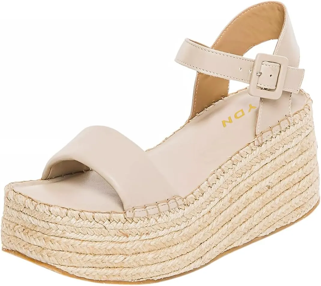 YDN Women Ankle Strap Sandals Braid Platform Wedge High Heeled Espadrilles Open Square Toe Buckle Shoes Shopping Party Dating Size 4-16 US