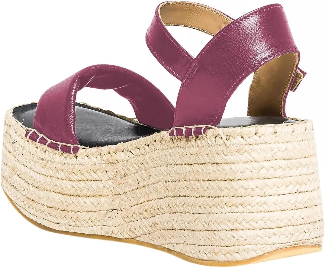 YDN Women Ankle Strap Sandals Braid Platform Wedge High Heeled Espadrilles Open Square Toe Buckle Shoes Shopping Party Dating Size 4-16 US