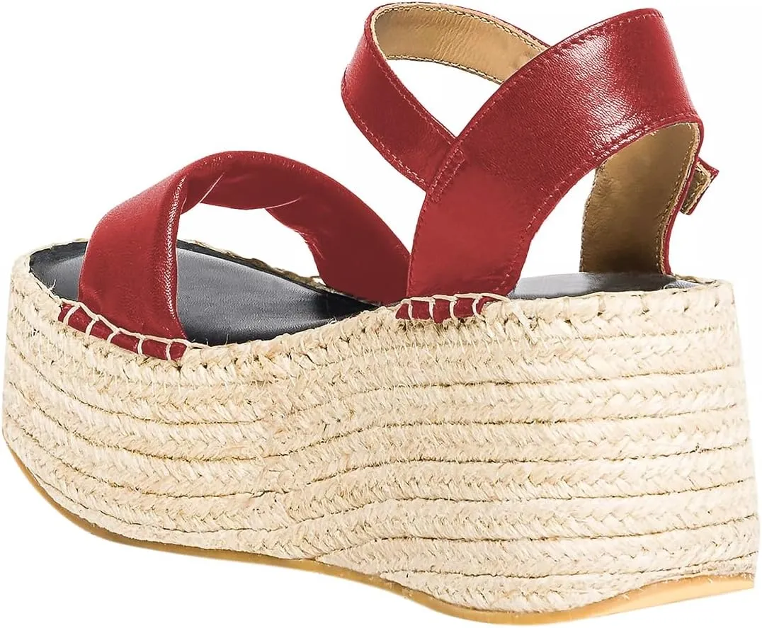 YDN Women Ankle Strap Sandals Braid Platform Wedge High Heeled Espadrilles Open Square Toe Buckle Shoes Shopping Party Dating Size 4-16 US