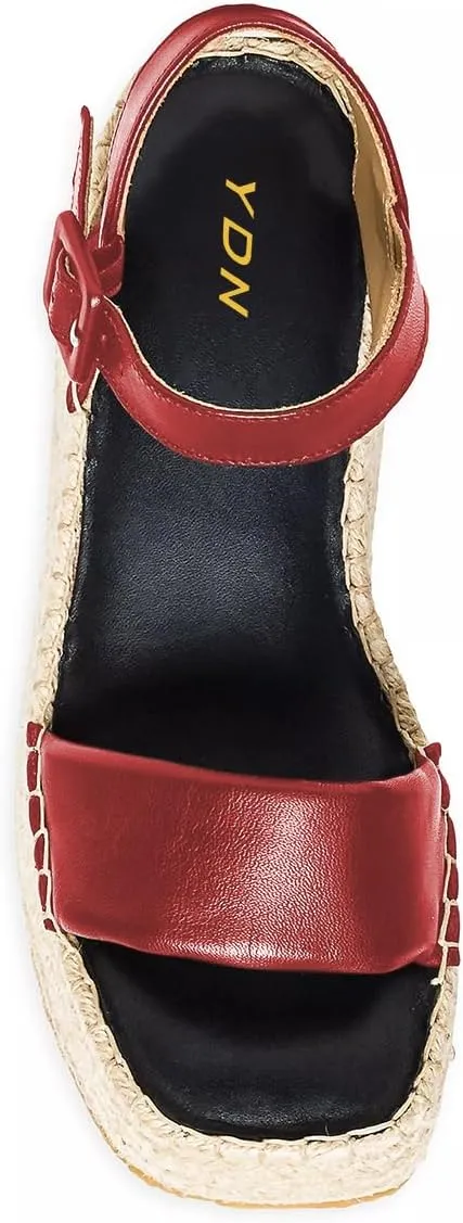 YDN Women Ankle Strap Sandals Braid Platform Wedge High Heeled Espadrilles Open Square Toe Buckle Shoes Shopping Party Dating Size 4-16 US
