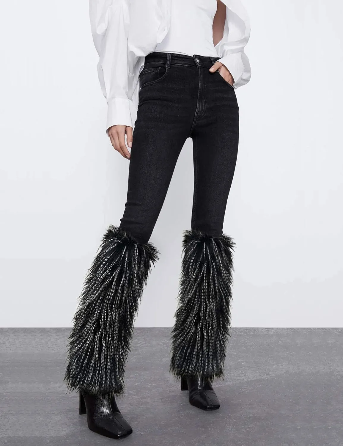 Zecmos Leg Warmers Women Faux Fur Fuzzy Long Boots Shoes Cuff Cover Warm Furry Costume
