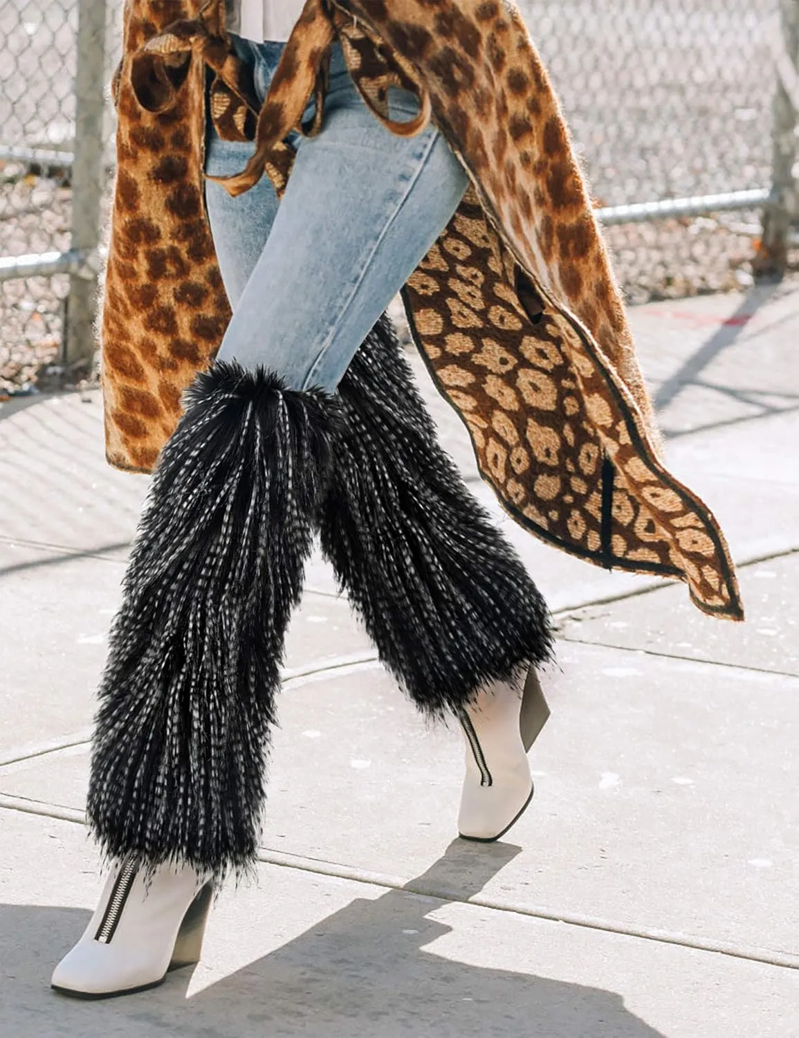 Zecmos Leg Warmers Women Faux Fur Fuzzy Long Boots Shoes Cuff Cover Warm Furry Costume