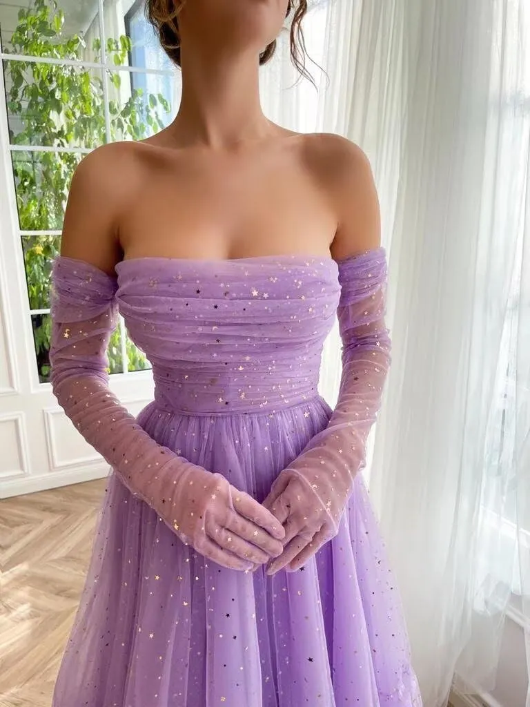 Zepumen Sparkly Starry 2025 Tulle Prom Dress for Women Long Gloves A Line Formal Evening Party Gowns