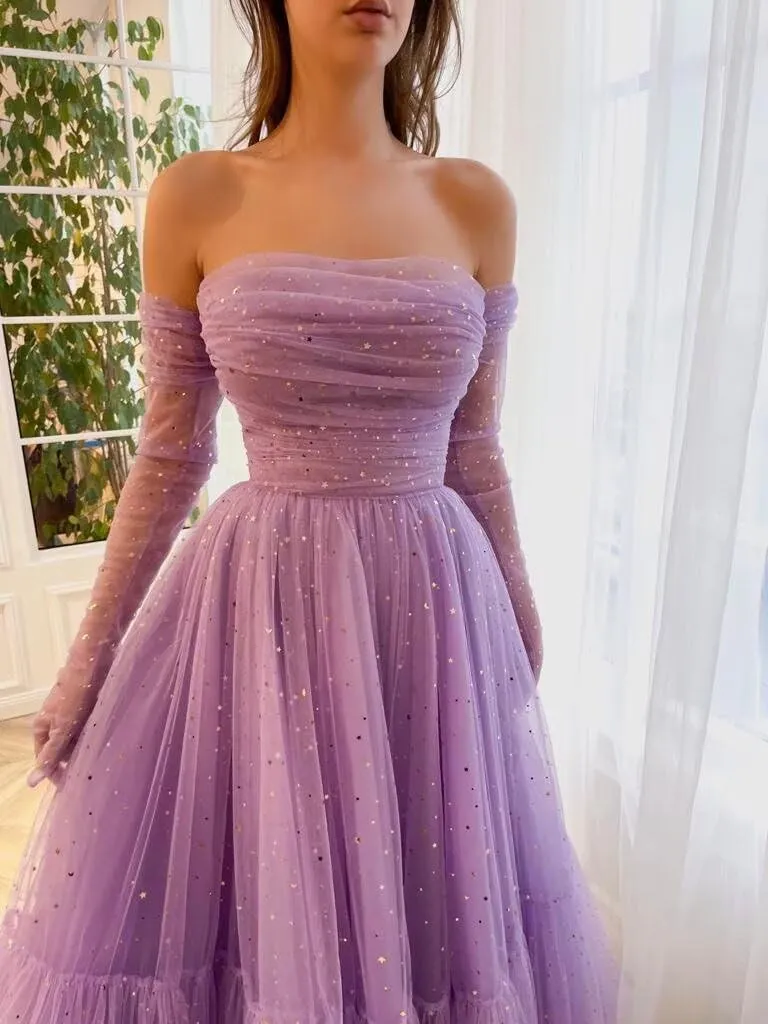 Zepumen Sparkly Starry 2025 Tulle Prom Dress for Women Long Gloves A Line Formal Evening Party Gowns